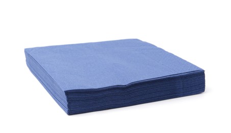 Photo of Many blue paper handkerchiefs isolated on white