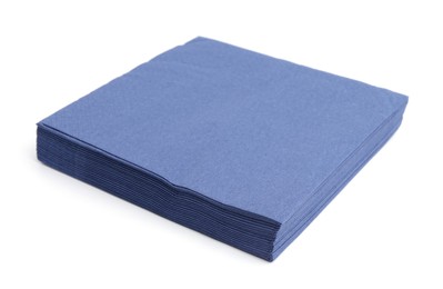 Photo of Many blue paper handkerchiefs isolated on white