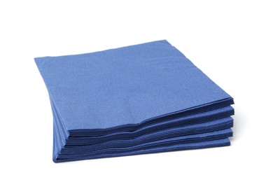 Photo of Many blue paper handkerchiefs isolated on white