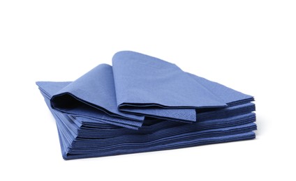 Photo of Many blue paper handkerchiefs isolated on white