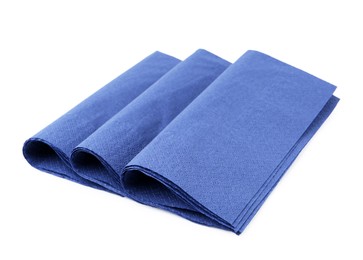Photo of Many blue paper handkerchiefs isolated on white