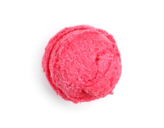 Photo of One scoop of delicious ice cream on white background, top view