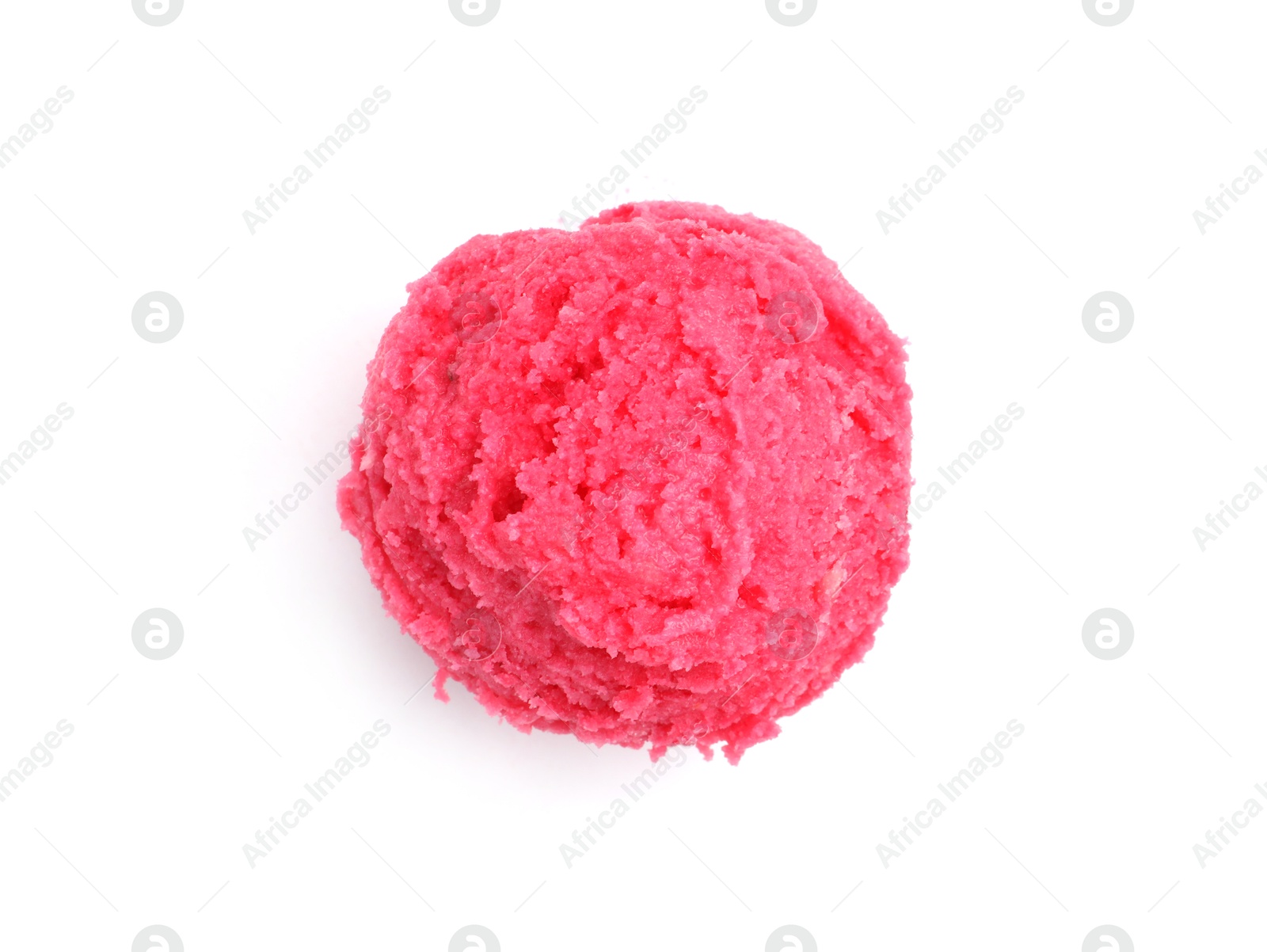 One scoop of delicious ice cream on white background, top view Photo of One scoop of delicious ice cream on white background, top view
