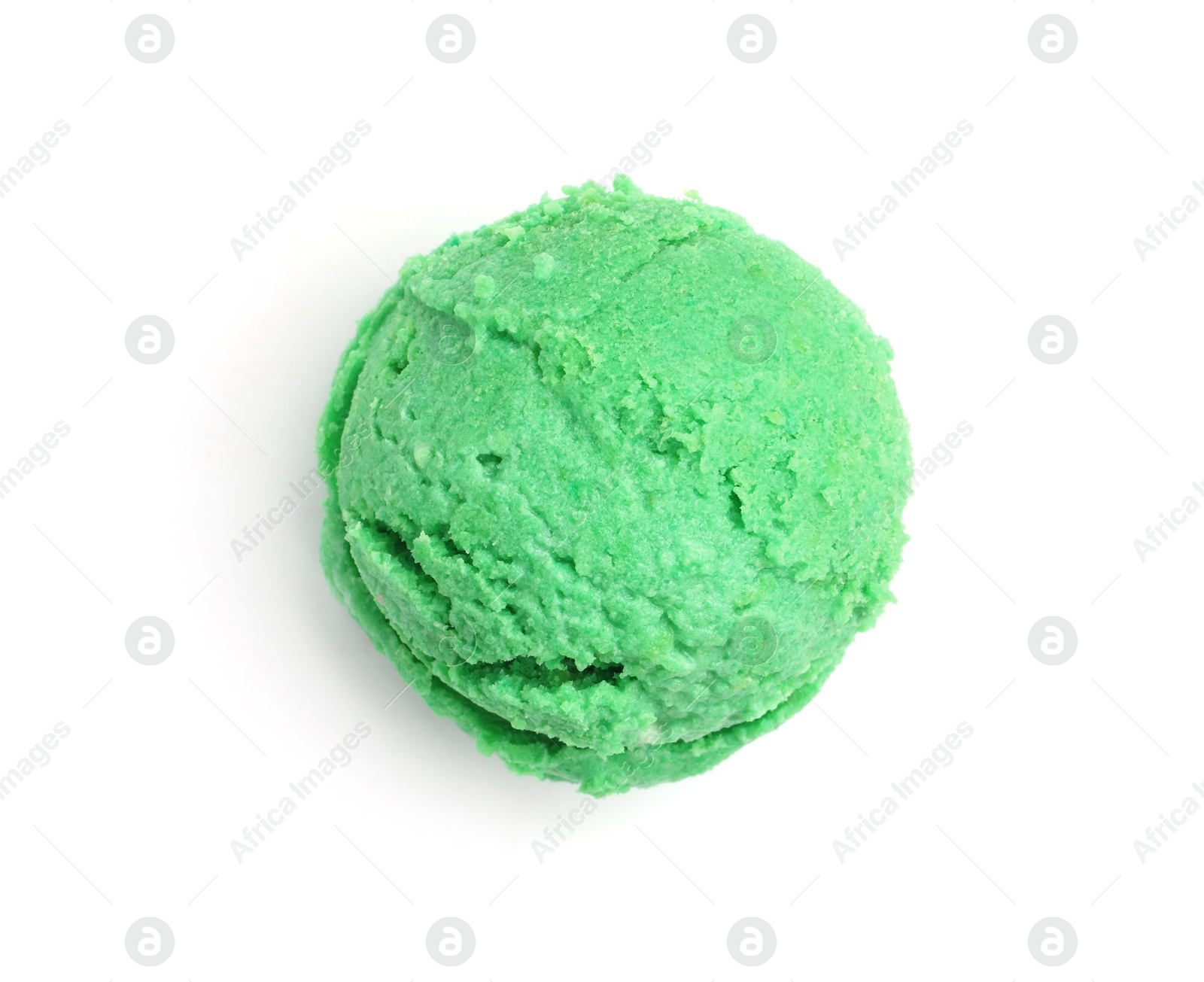 One scoop of delicious ice cream on white background, top view Photo of One scoop of delicious ice cream on white background, top view
