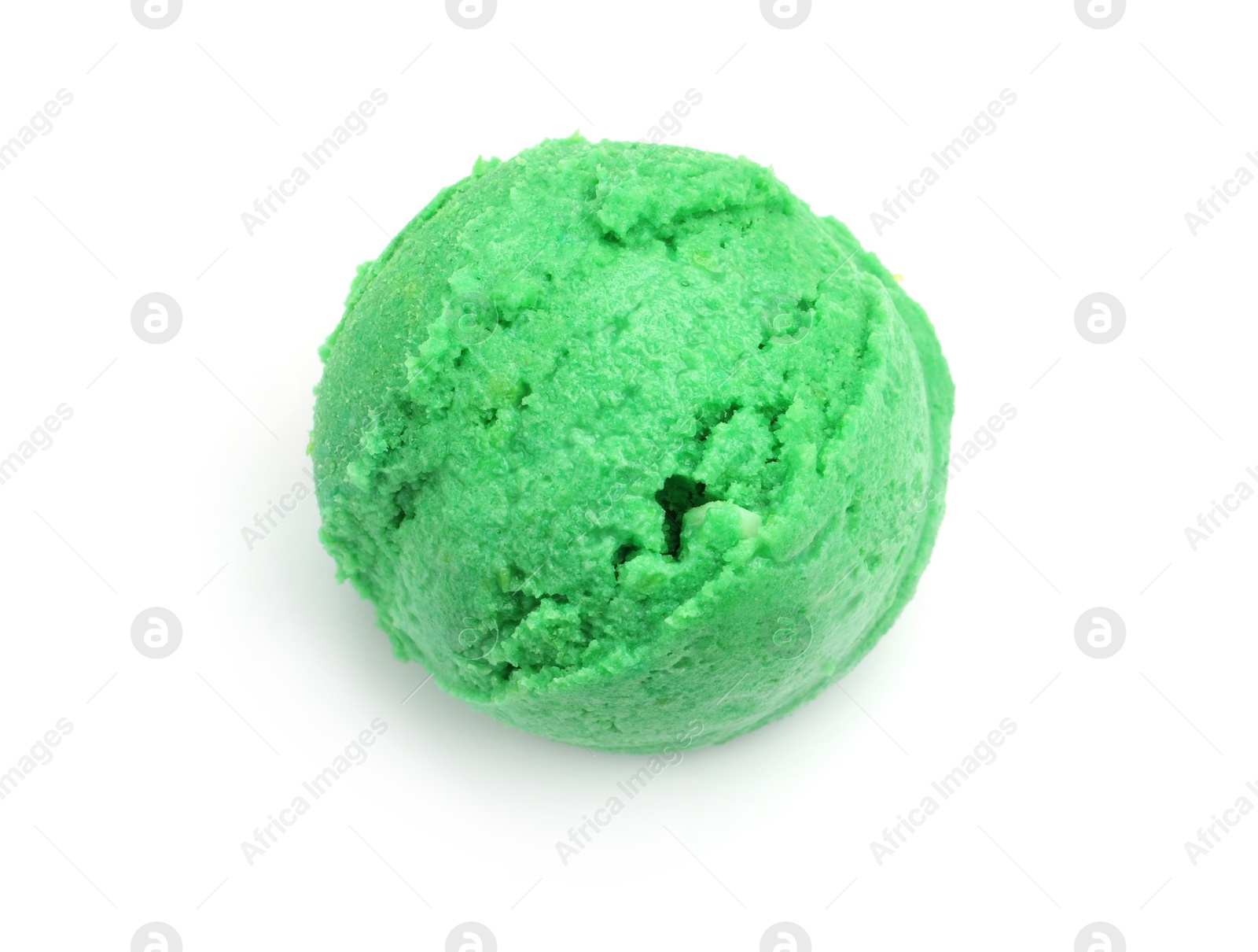 One scoop of delicious ice cream on white background, top view Photo of One scoop of delicious ice cream on white background, top view
