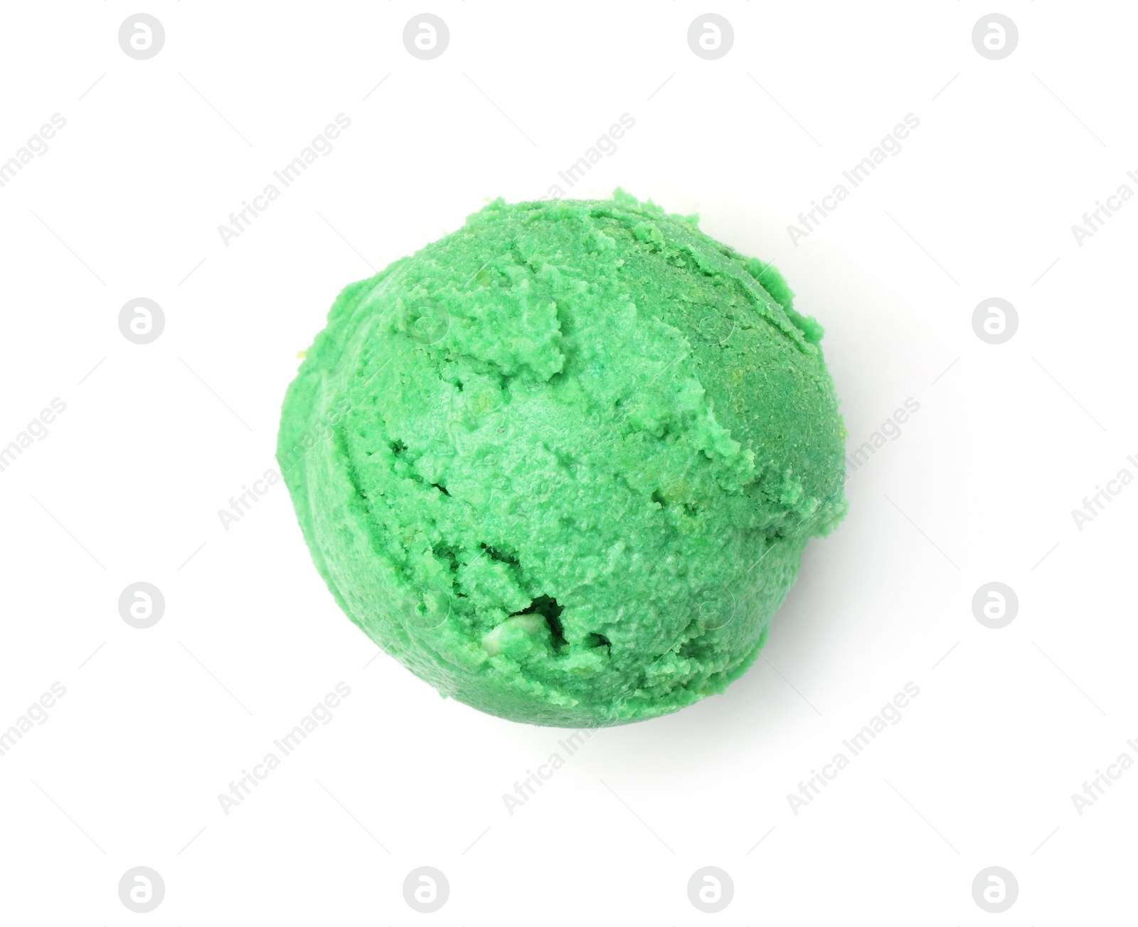 One scoop of delicious ice cream on white background, top view Photo of One scoop of delicious ice cream on white background, top view
