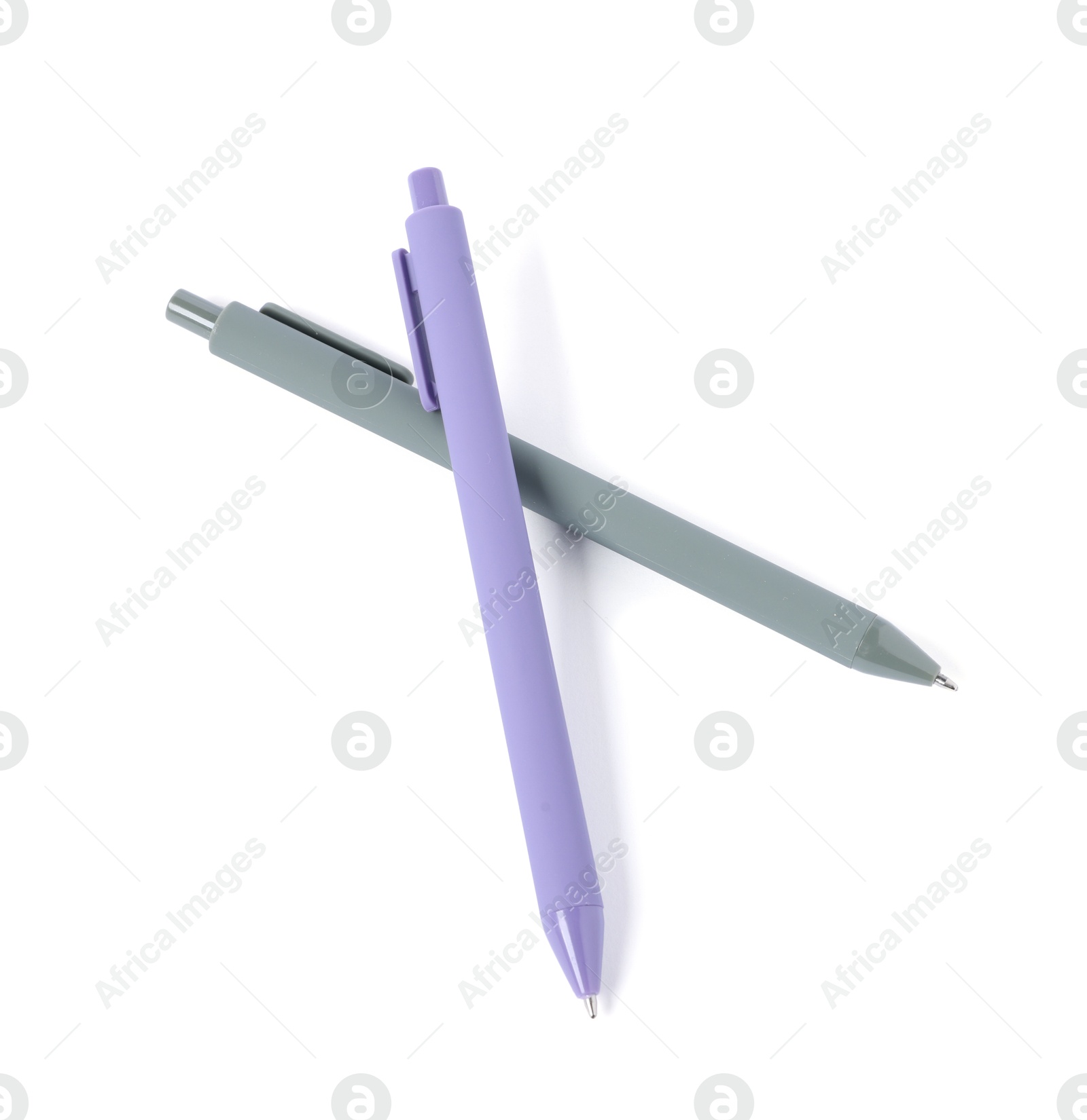 Stylish pens isolated on white, above view Photo of Stylish pens isolated on white, above view