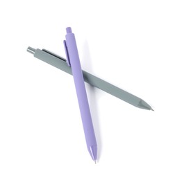 Photo of Stylish pens isolated on white, above view