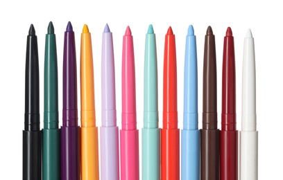 Photo of Bright twist up eye pencils isolated on white