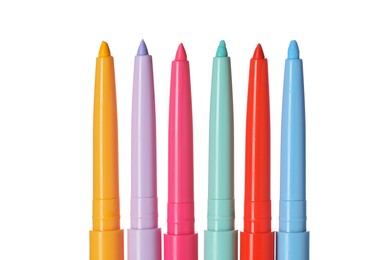 Photo of Bright twist up eye pencils isolated on white