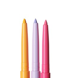 Photo of Bright twist up eye pencils isolated on white