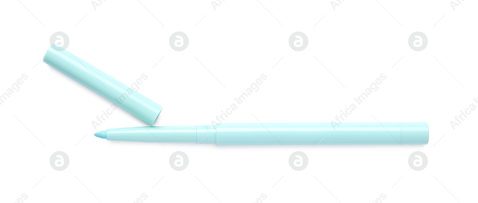 Light blue twist up eye pencil isolated on white, top view Photo of Light blue twist up eye pencil isolated on white, top view