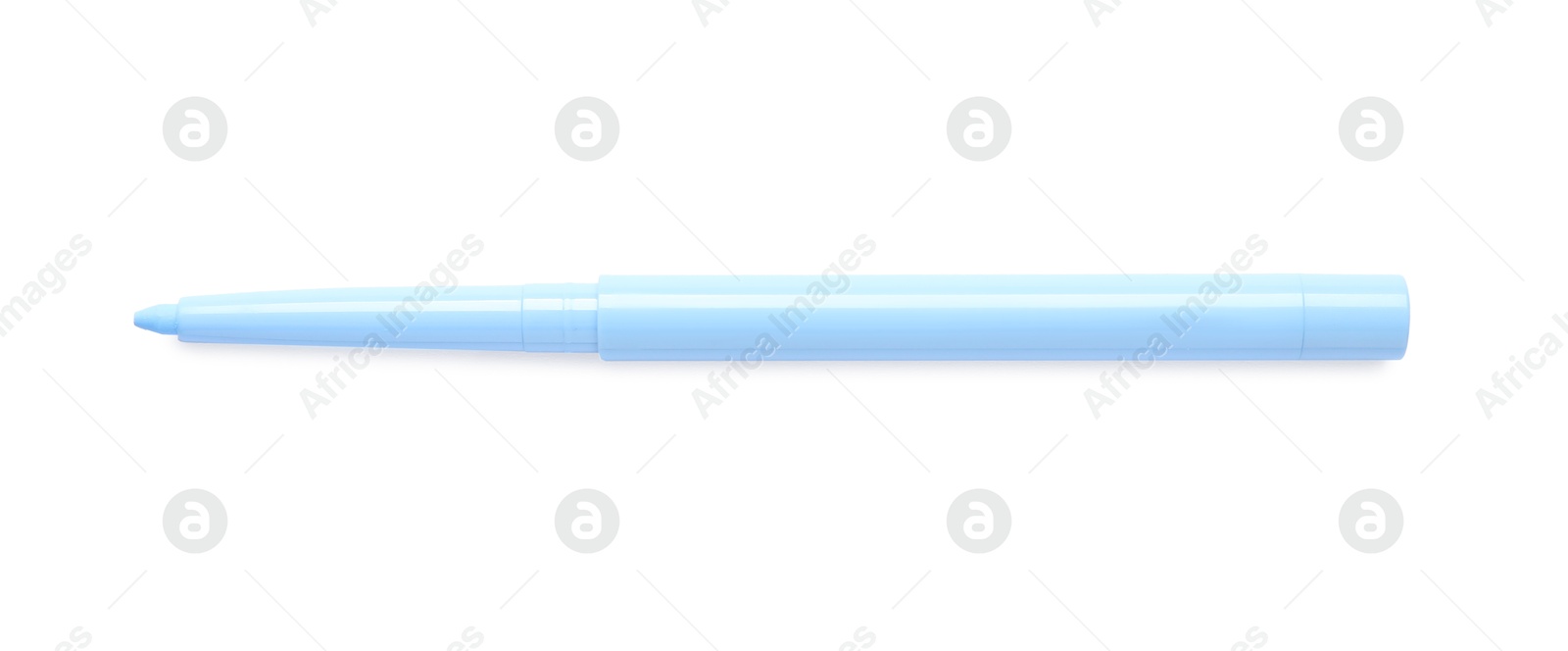 Light blue twist up eye pencil isolated on white, top view Photo of Light blue twist up eye pencil isolated on white, top view