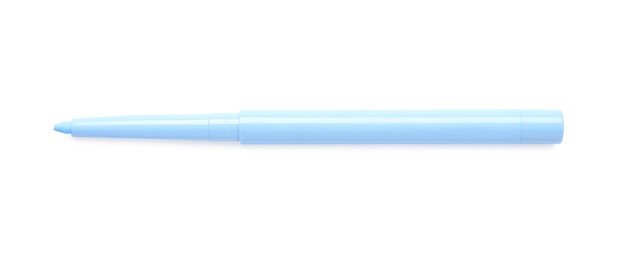 Photo of Light blue twist up eye pencil isolated on white, top view