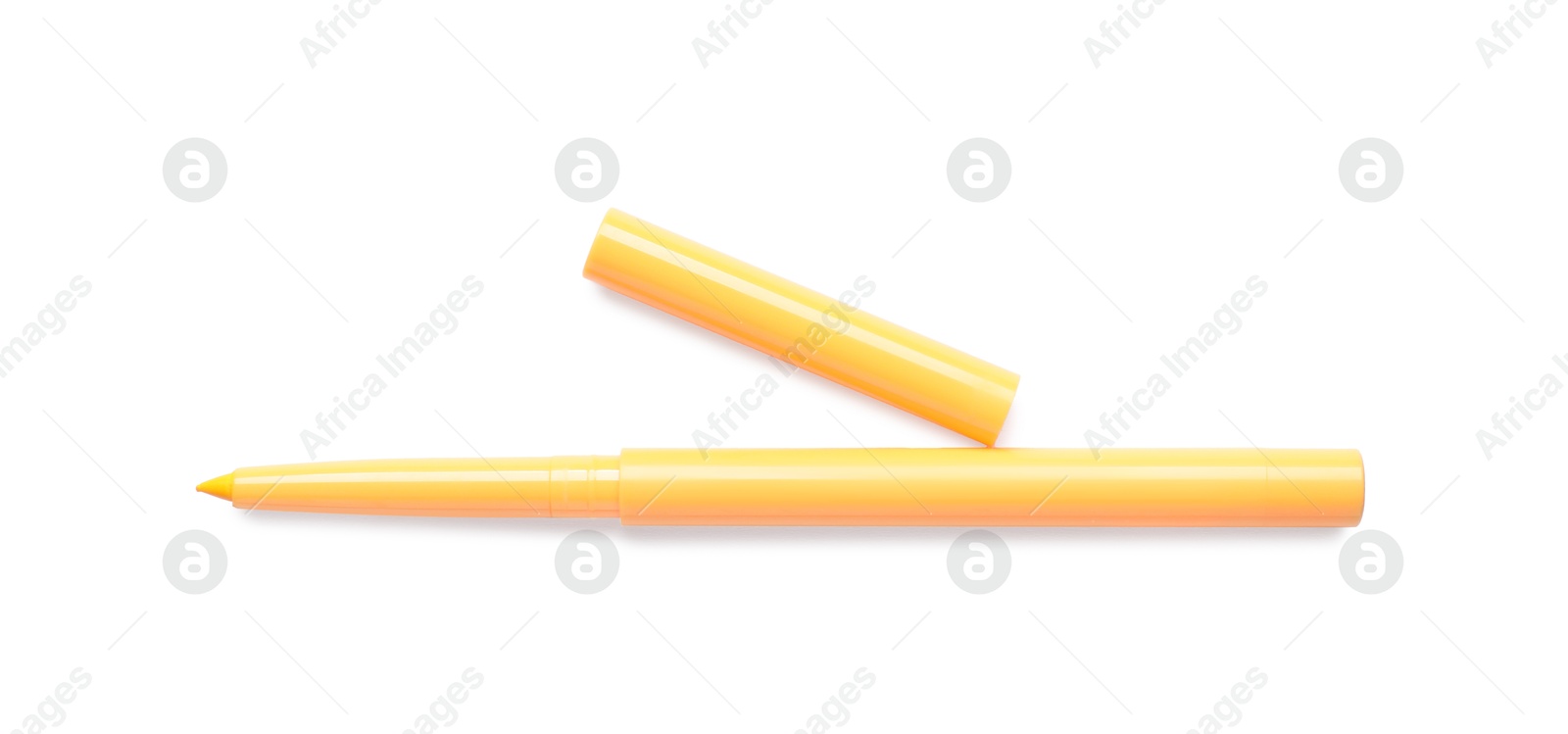 Yellow twist up eye pencil isolated on white, top view Photo of Yellow twist up eye pencil isolated on white, top view