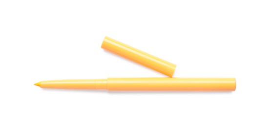 Photo of Yellow twist up eye pencil isolated on white, top view