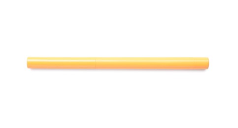 Photo of Yellow twist up eye pencil isolated on white, top view