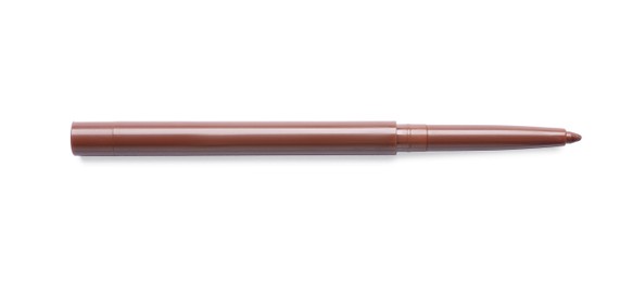 Photo of Brown twist up eye pencil isolated on white, top view