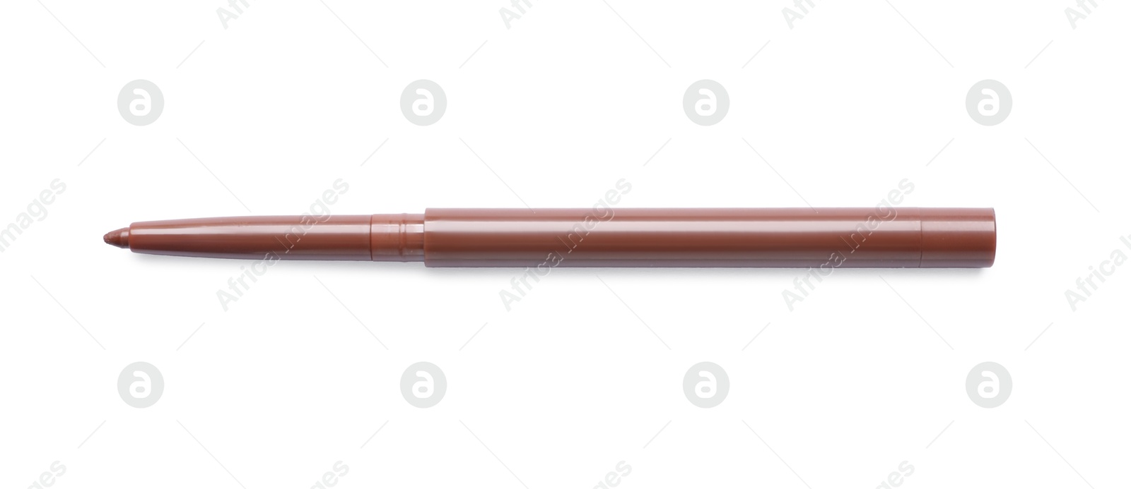 Brown twist up eye pencil isolated on white, top view Photo of Brown twist up eye pencil isolated on white, top view