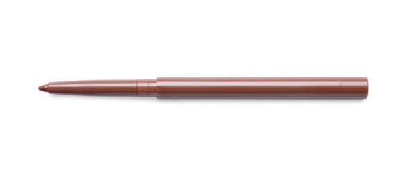Photo of Brown twist up eye pencil isolated on white, top view