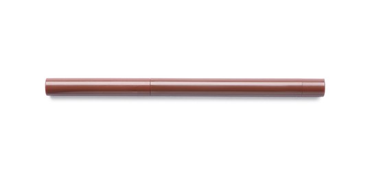 Photo of Brown twist up eye pencil isolated on white, top view