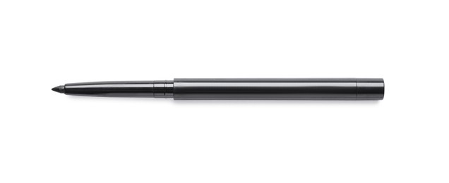 Photo of Black twist up eye pencil isolated on white, top view