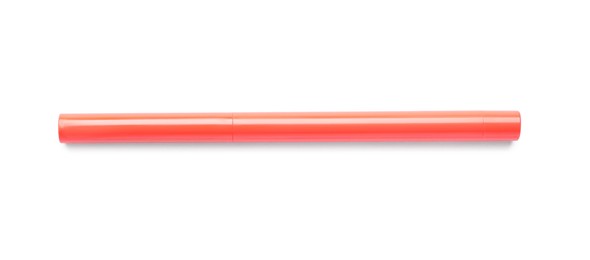Photo of Orange twist up eye pencil isolated on white, top view