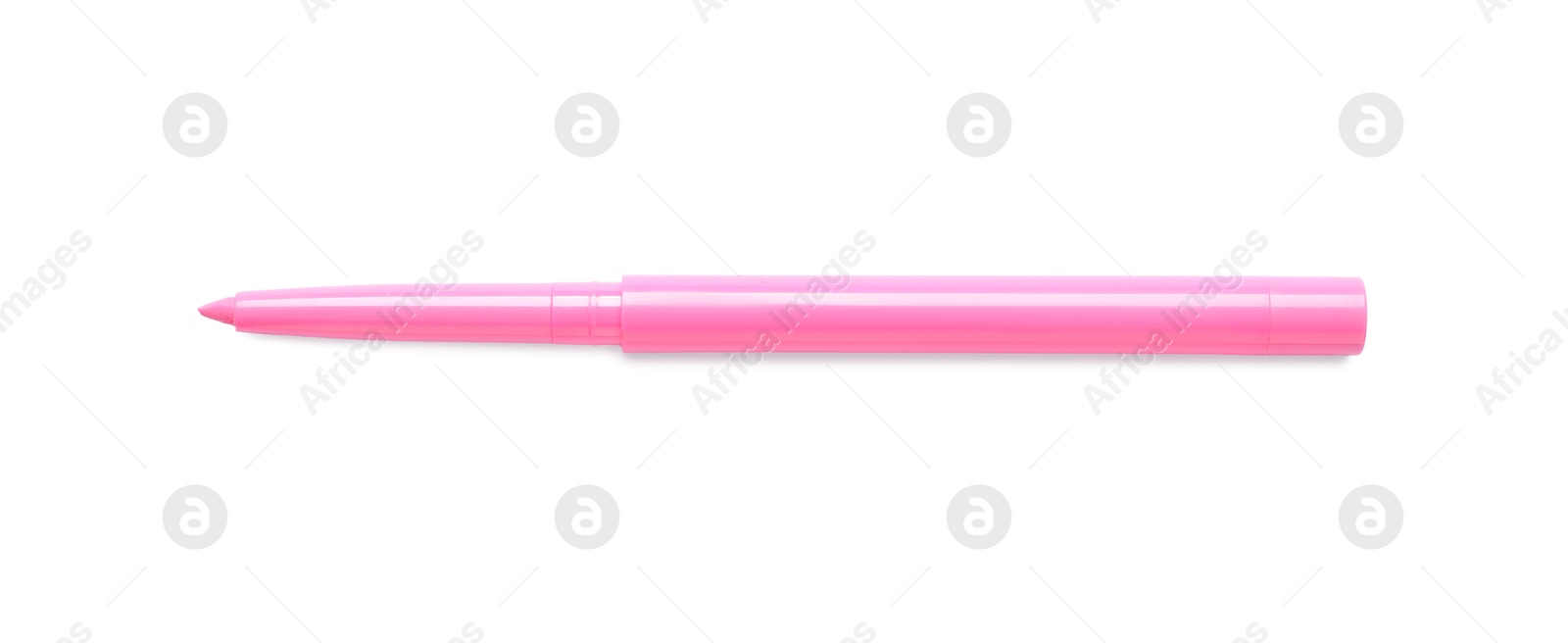 Pink twist up eye pencil isolated on white, top view Photo of Pink twist up eye pencil isolated on white, top view