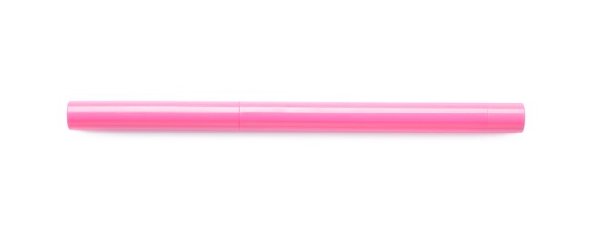 Photo of Pink twist up eye pencil isolated on white, top view