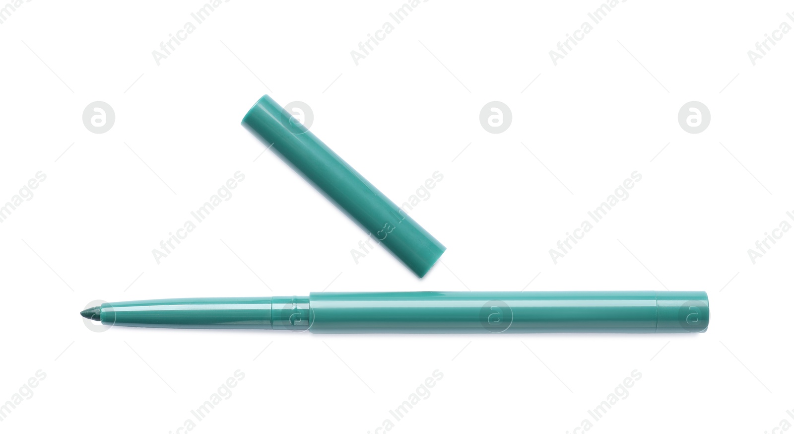 Green twist up eye pencil isolated on white, top view Photo of Green twist up eye pencil isolated on white, top view