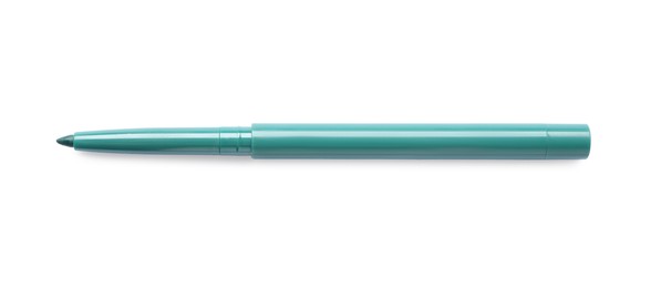 Photo of Green twist up eye pencil isolated on white, top view