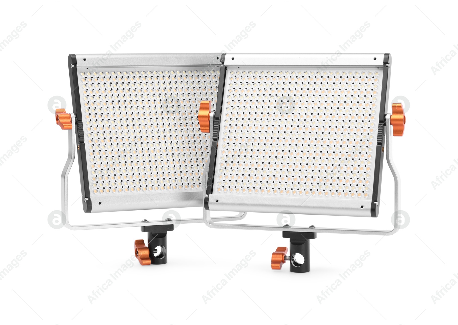 Professional lighting equipment. LED lamps isolated on white Photo of Professional lighting equipment. LED lamps isolated on white