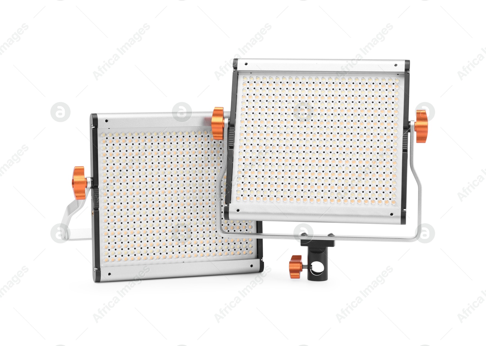 Professional lighting equipment. LED lamps isolated on white Photo of Professional lighting equipment. LED lamps isolated on white