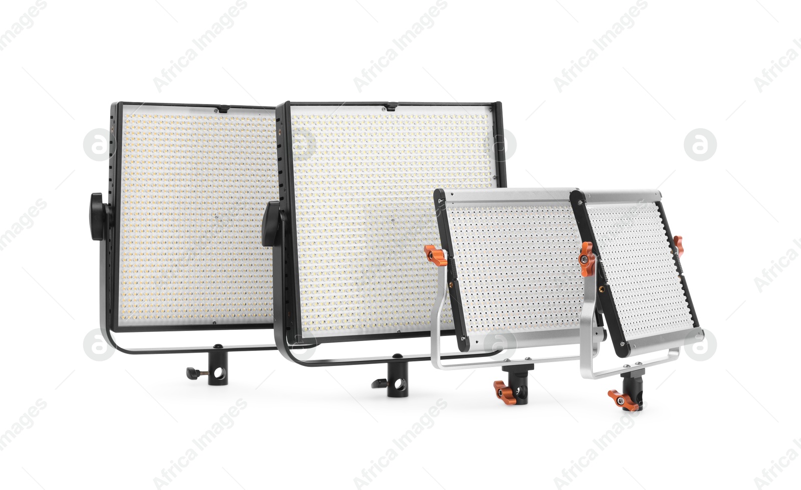 Professional lighting equipment. LED lamps isolated on white Photo of Professional lighting equipment. LED lamps isolated on white