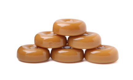 Photo of Tasty hard toffee candies isolated on white