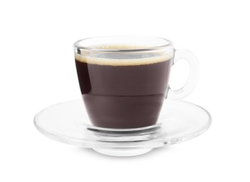 Photo of Aromatic coffee in cup isolated on white