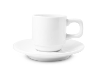 Photo of Coffee cup and saucer isolated on white