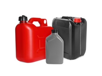 Image of Many different plastic containers on white background