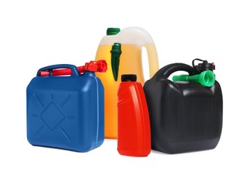 Image of Many different plastic containers on white background