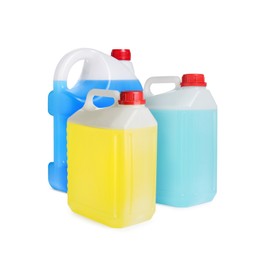 Image of Many different plastic canisters on white background