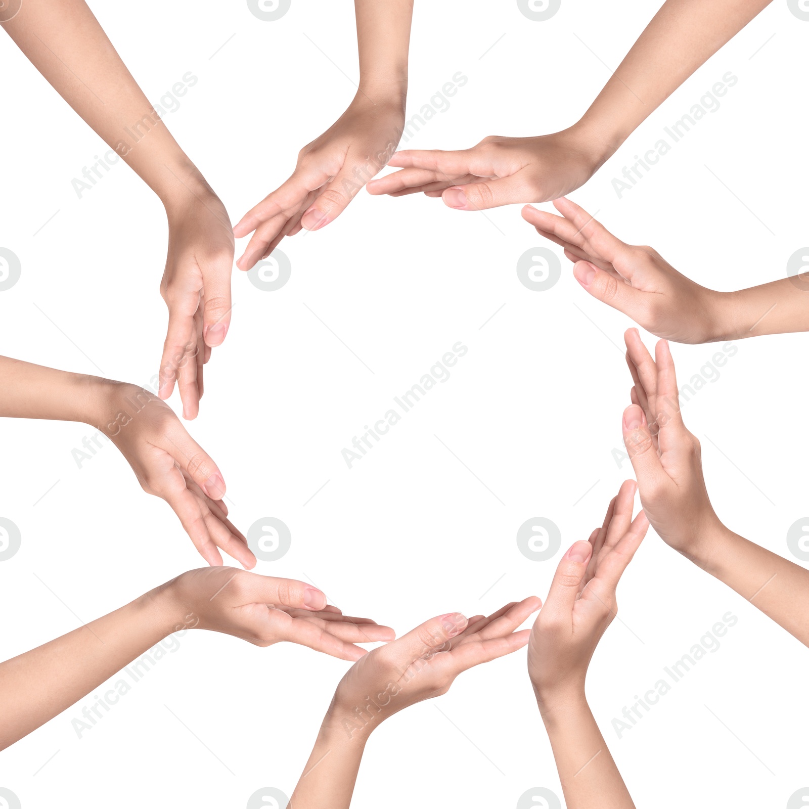 Making circle of human hands on white background. Unity, partnership, cooperation Image of Making circle of human hands on white background. Unity, partnership, cooperation