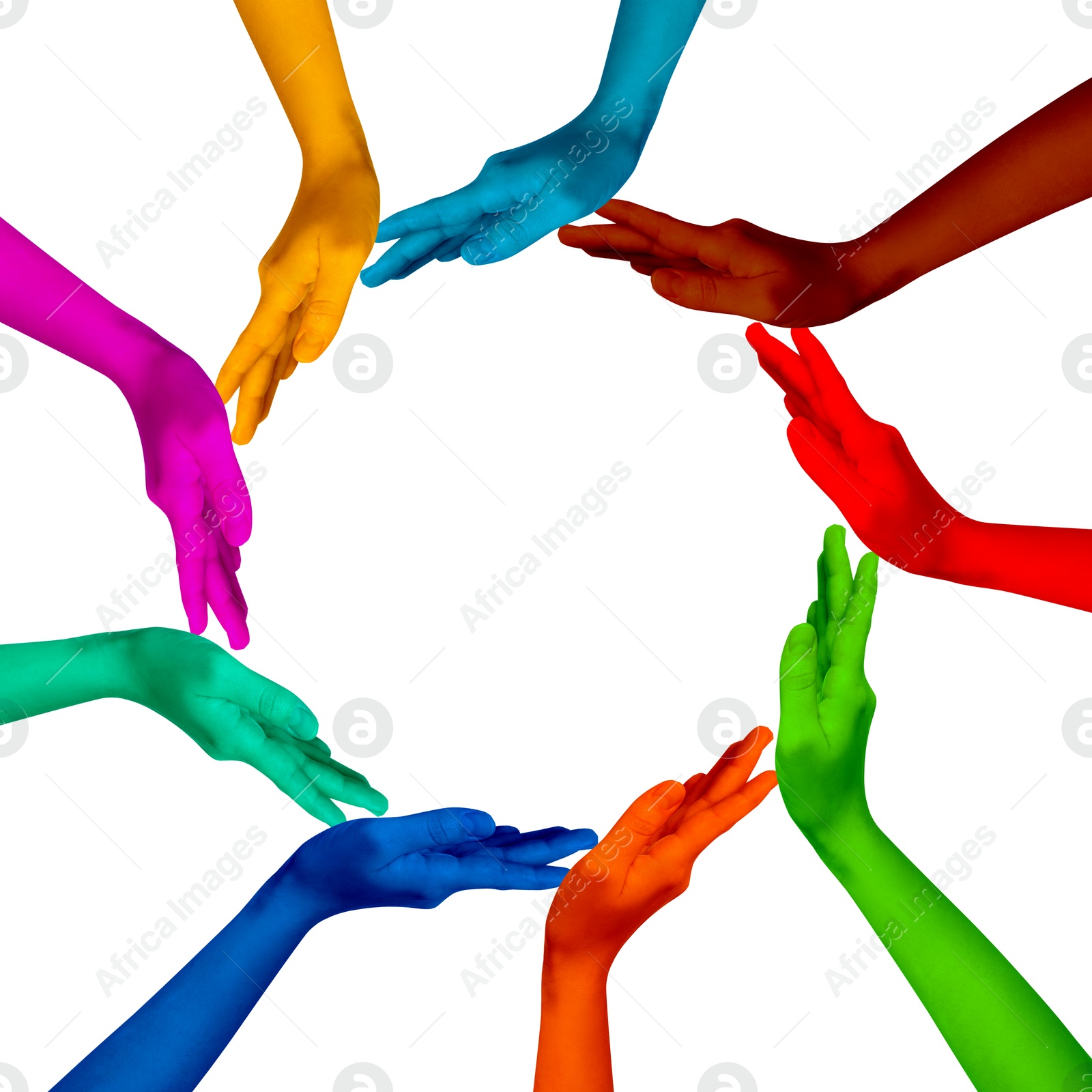Making circle of human hands painted in different colors on white background. Unity, partnership, cooperation Image of Making circle of human hands painted in different colors on white background. Unity, partnership, cooperation