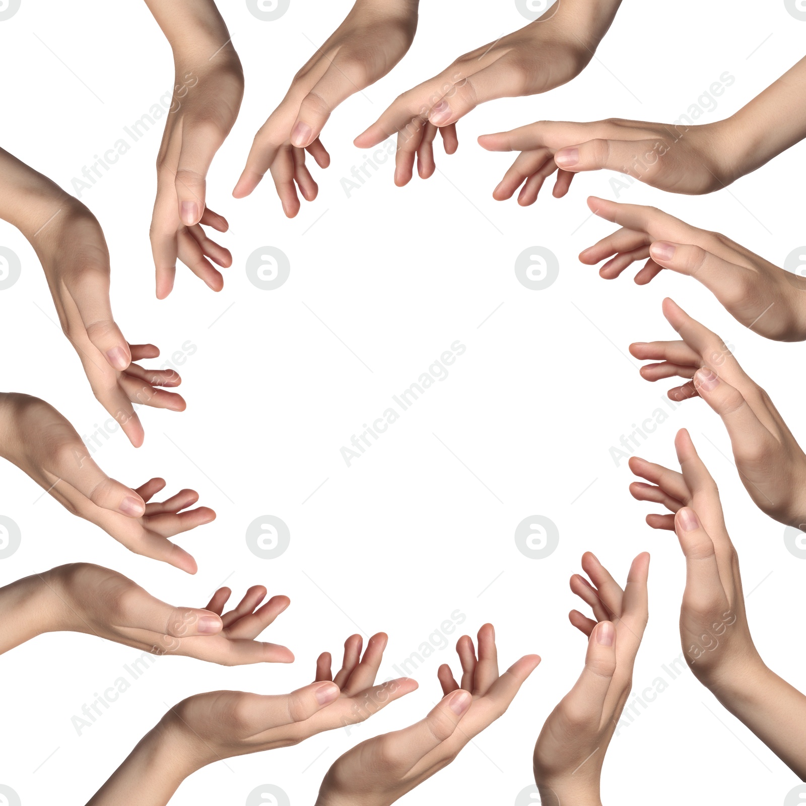 Making circle of human hands on white background. Unity, partnership, cooperation Image of Making circle of human hands on white background. Unity, partnership, cooperation
