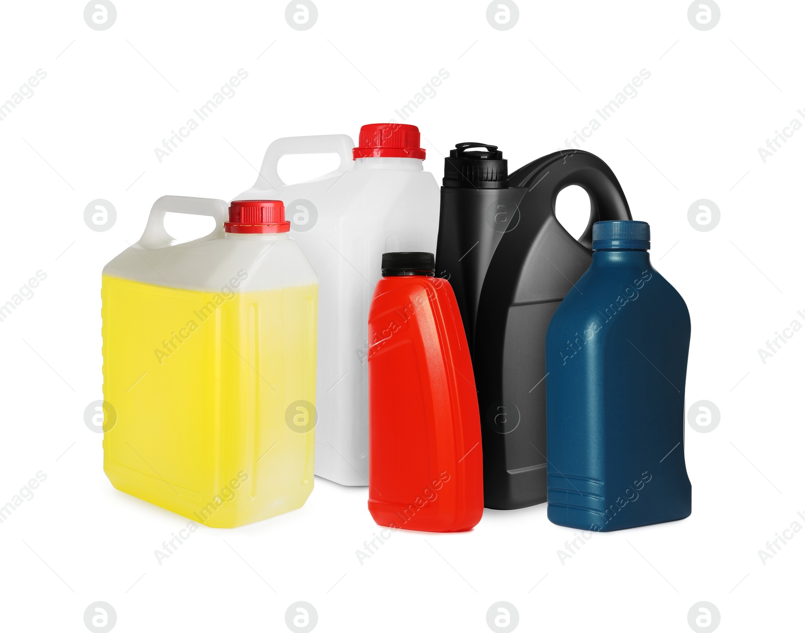 Many different plastic containers on white background Image of Many different plastic containers on white background