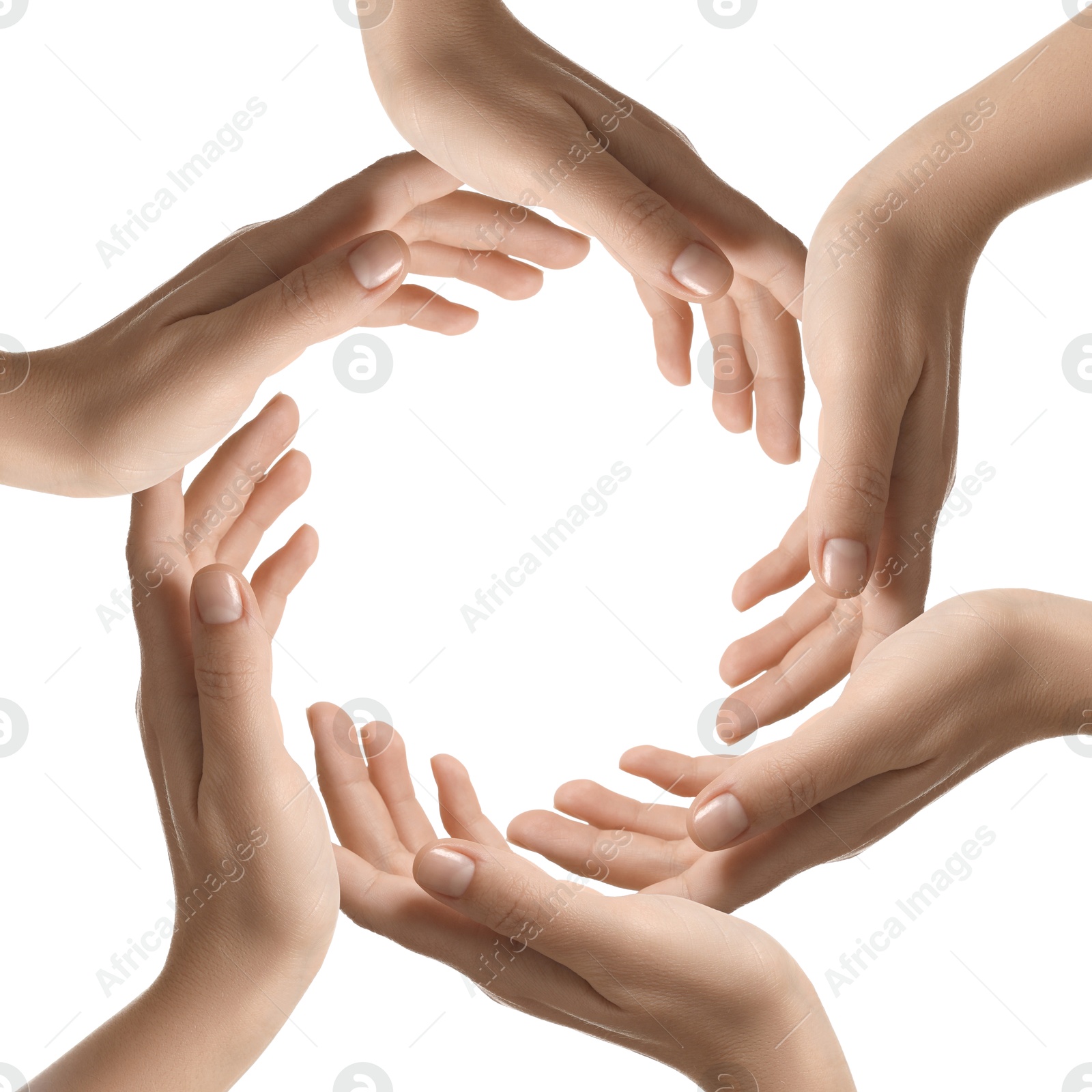 Making circle of human hands on white background. Unity, partnership, cooperation Image of Making circle of human hands on white background. Unity, partnership, cooperation