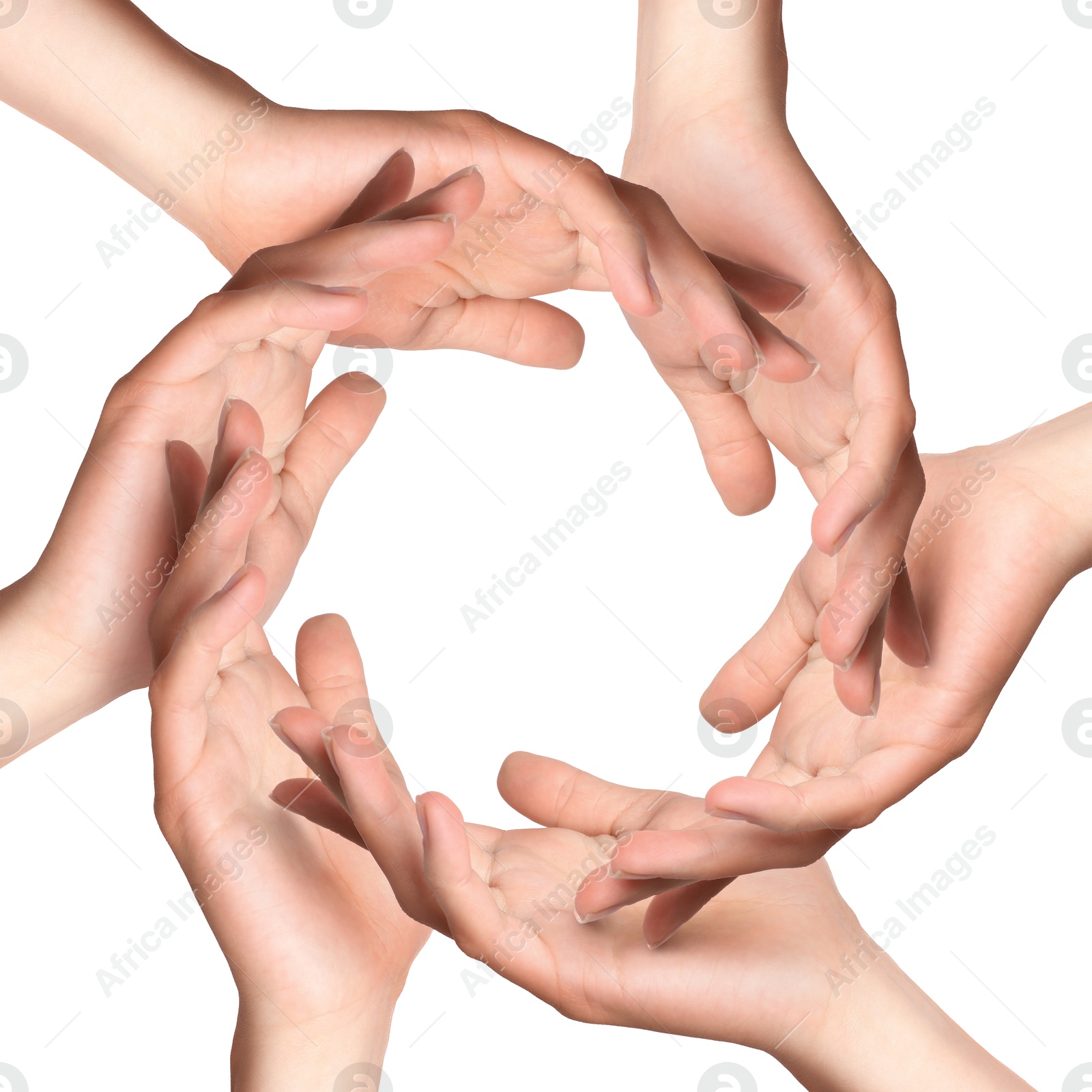 Making circle of human hands on white background. Unity, partnership, cooperation Image of Making circle of human hands on white background. Unity, partnership, cooperation