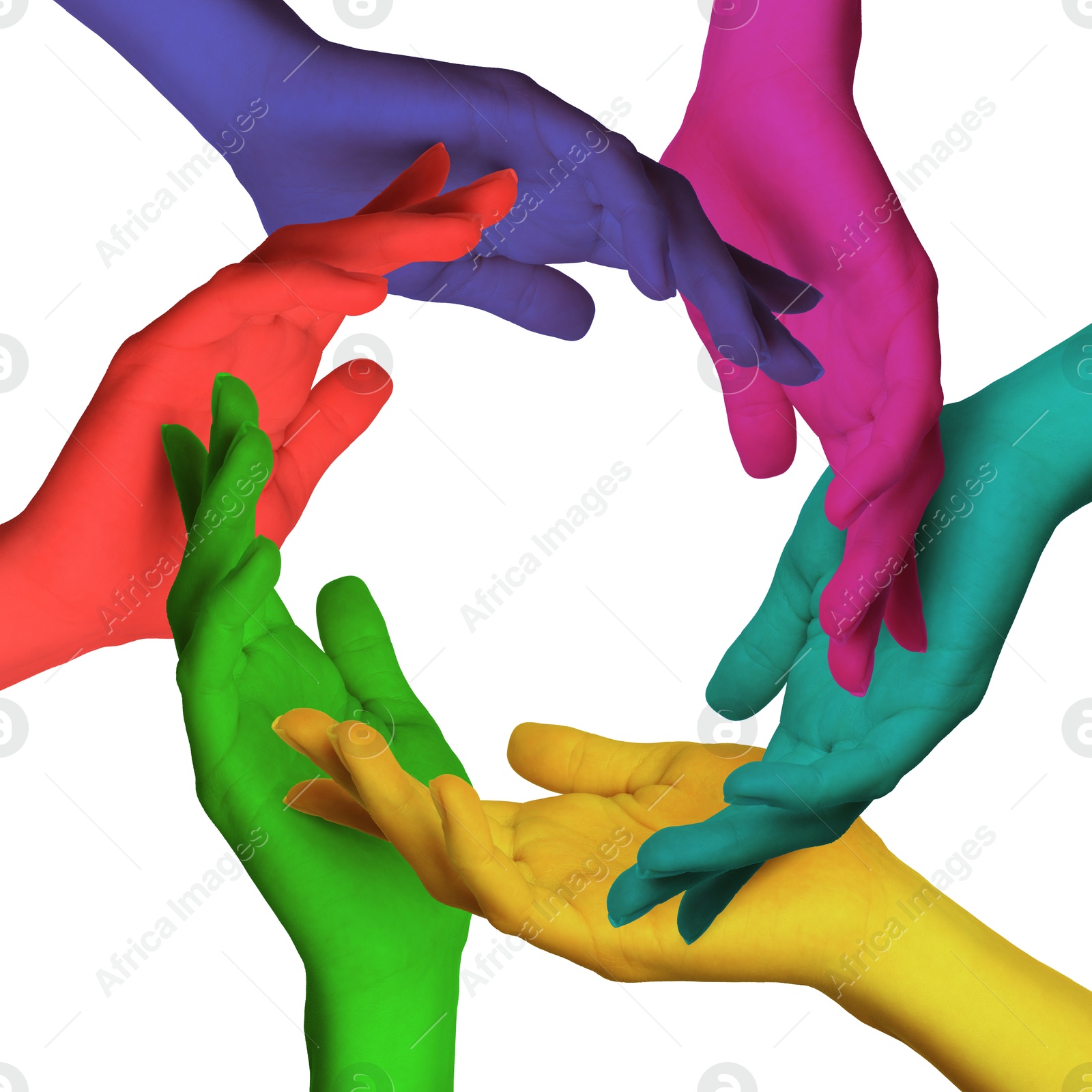 Making circle of human hands painted in different colors on white background. Unity, partnership, cooperation Image of Making circle of human hands painted in different colors on white background. Unity, partnership, cooperation
