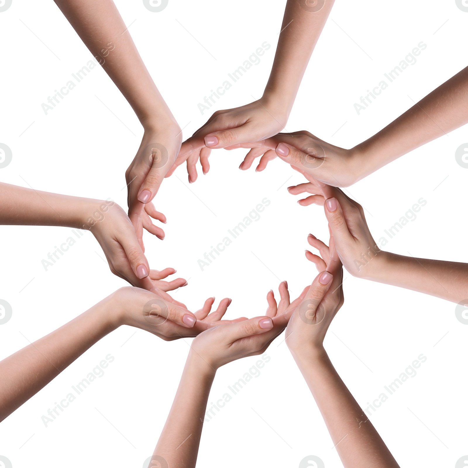 Making circle of human hands on white background. Unity, partnership, cooperation Image of Making circle of human hands on white background. Unity, partnership, cooperation