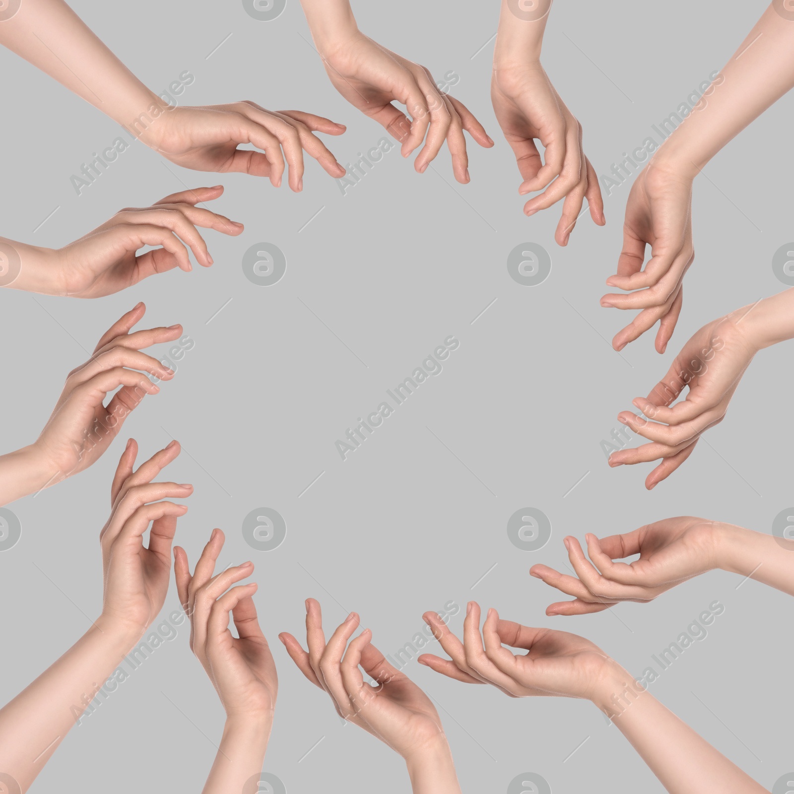 Making circle of human hands on grey background. Unity, partnership, cooperation Image of Making circle of human hands on grey background. Unity, partnership, cooperation