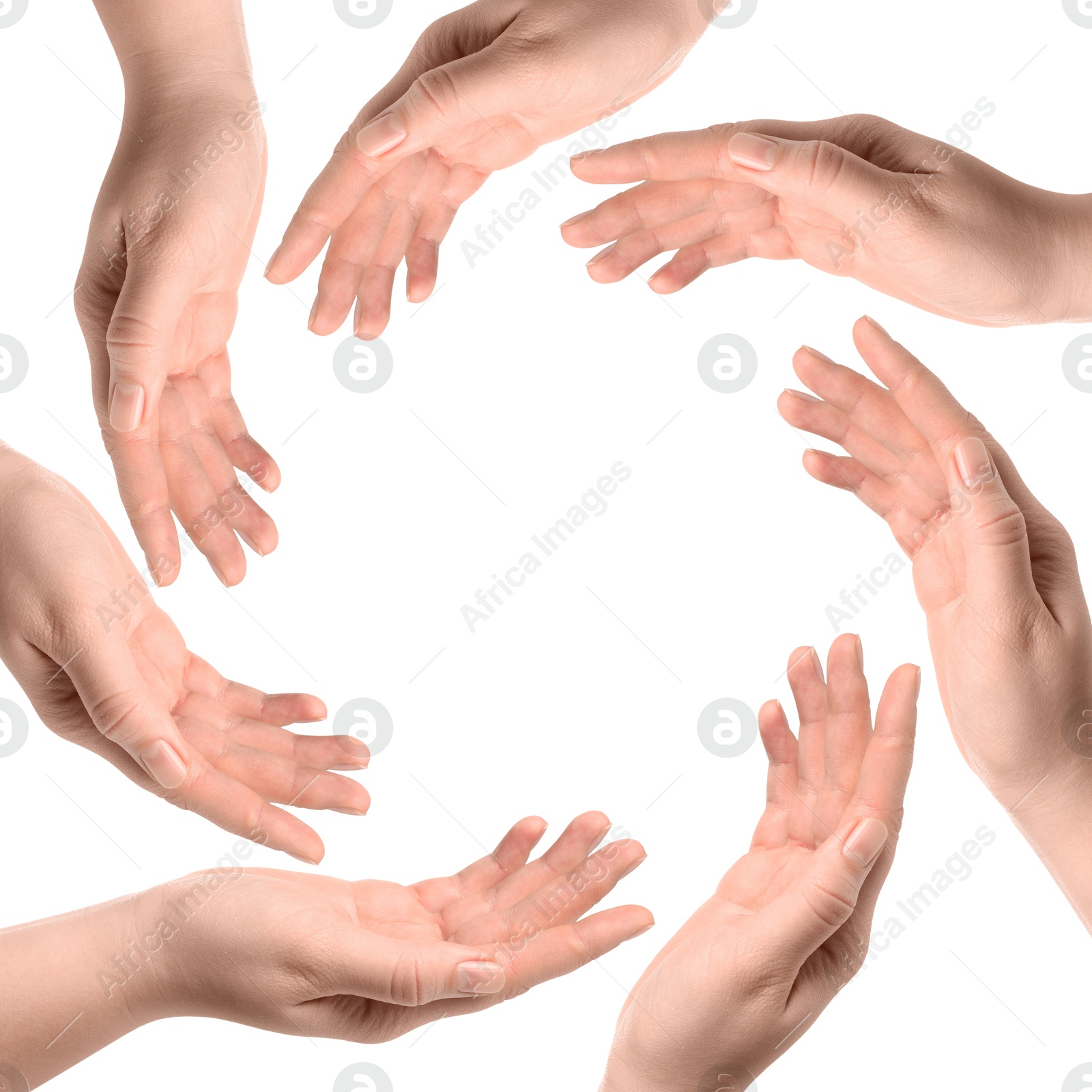 Making circle of human hands on white background. Unity, partnership, cooperation Image of Making circle of human hands on white background. Unity, partnership, cooperation